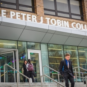 Students walking outside Tobin
