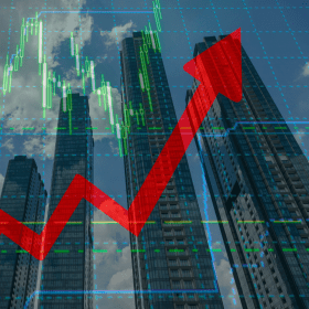 A red arrow pointing up, representing growth 
