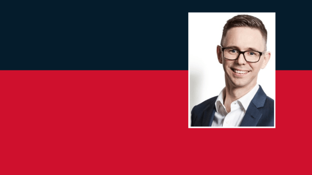 Cam Pegg Headshot on a red and blue background