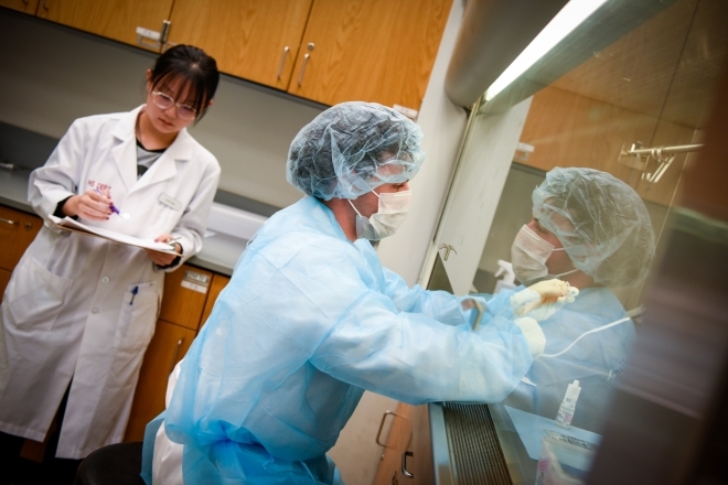 Students researching in lab